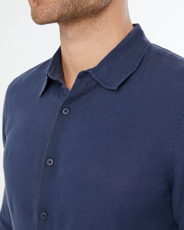 Onia Air Linen Long Sleeve Shirt Deep Navy