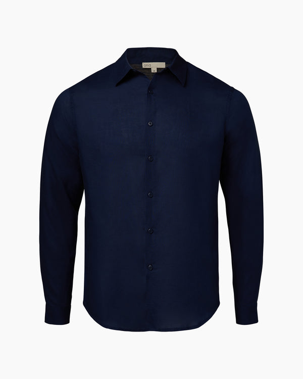 onia Air Linen Long Sleeve Shirt Deep Navy