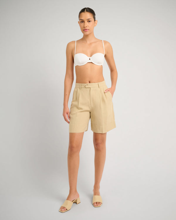 Onia Air Linen Pleated Bermuda Short Jute