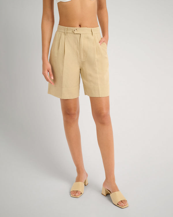 onia Air Linen Pleated Bermuda Short Jute