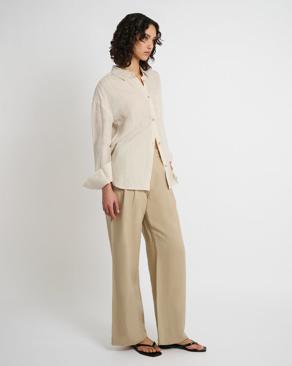 Onia Air Linen Pleated Trouser Jute