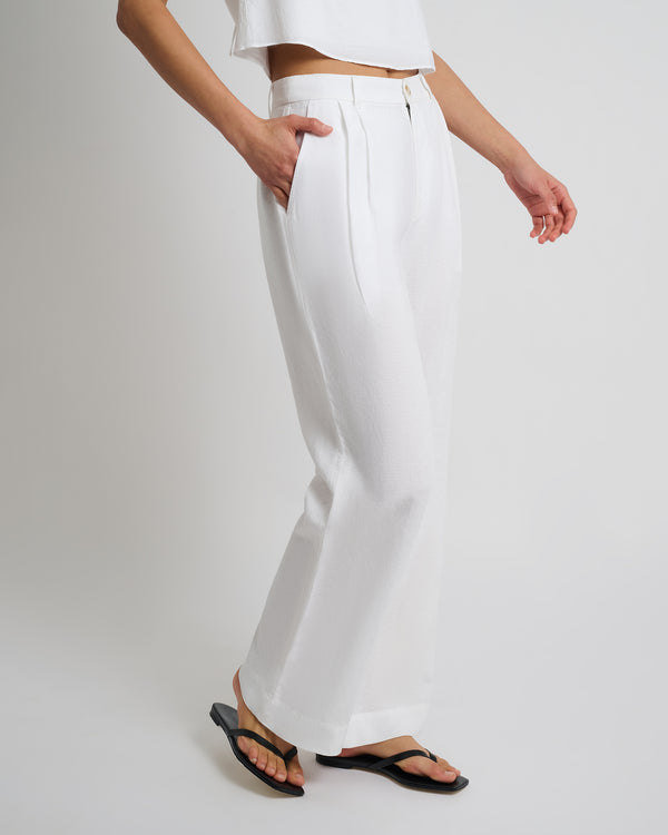 Onia Air Linen Pleated Trouser White