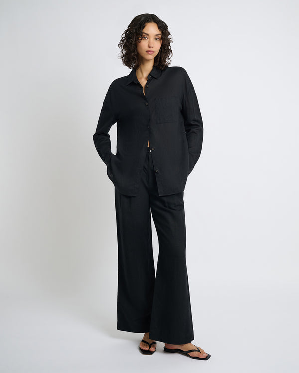 Onia Air Linen Pleated Trousers Black