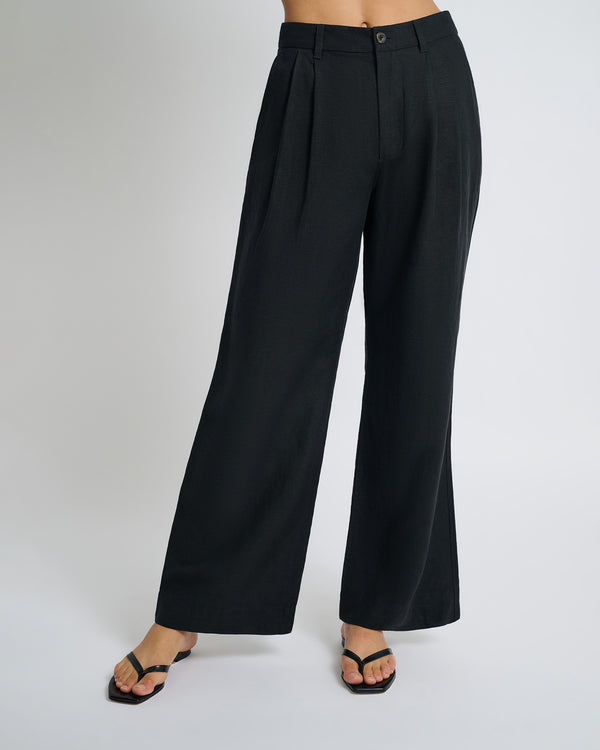 onia Air Linen Pleated Trousers Black