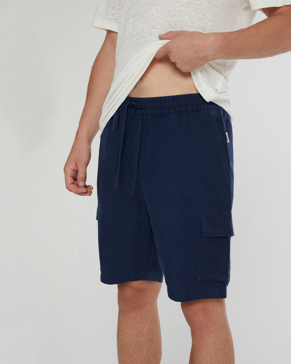 Onia Air Linen Pull-on Cargo Short Deep Navy