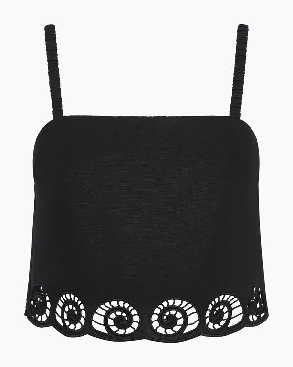 Onia Air Linen Scallop Cropped Top Black