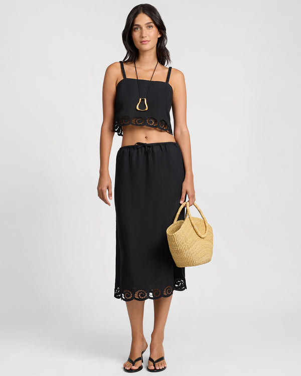 Onia Air Linen Scallop Cropped Top Black