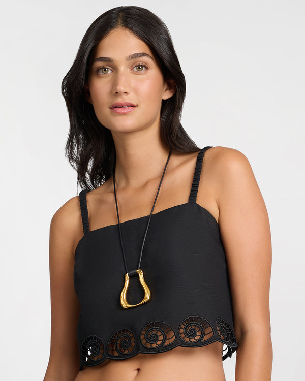 onia Air Linen Scallop Cropped Top Black