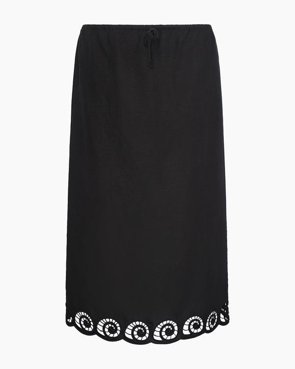 Onia Air Linen Scallop Midi Skirt Black