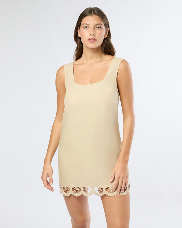 onia Air Linen Scallop Mini Dress Jute