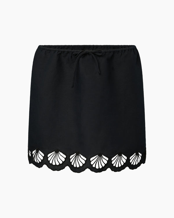 Onia Air Linen Scallop Mini Skirt Black