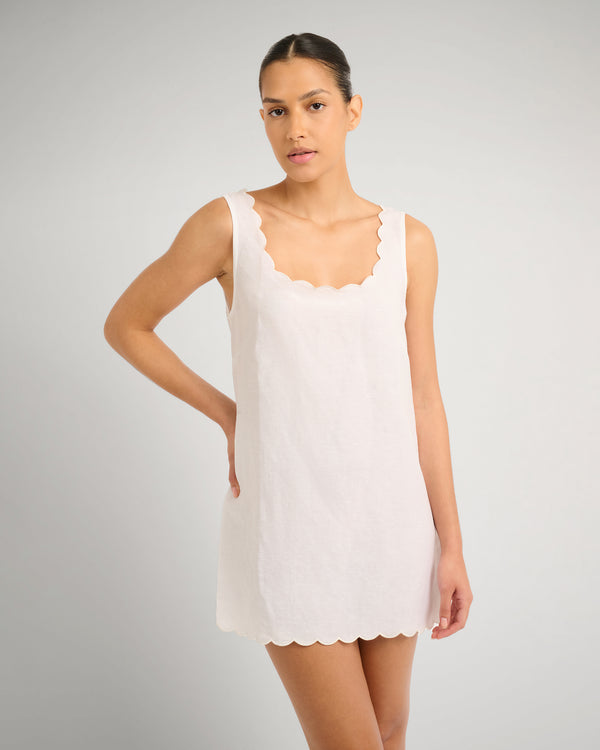 Onia Air Linen Scallop Shift Dress White