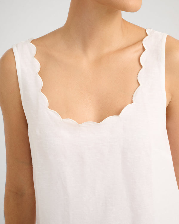 Onia Air Linen Scallop Shift Dress White