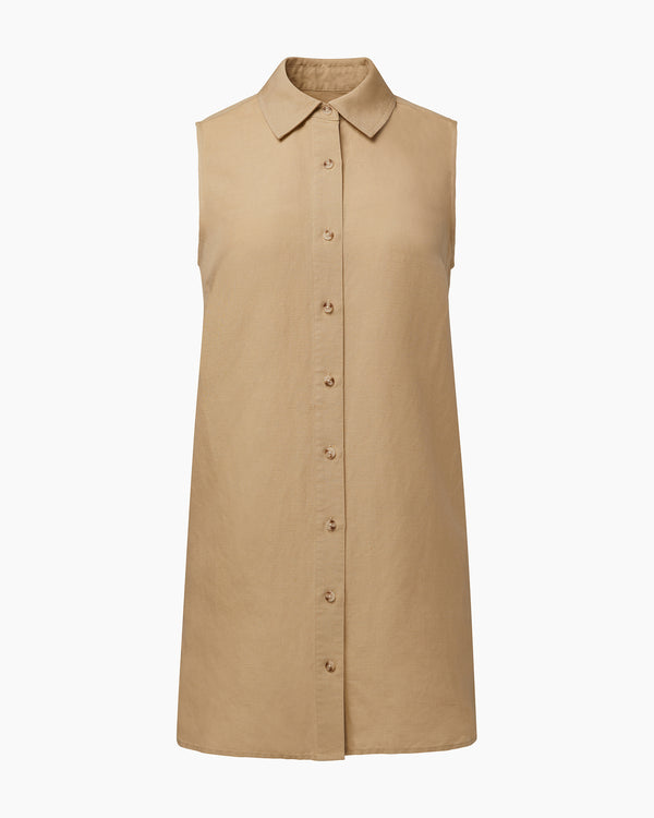 Onia Air Linen Sleeveless Shirtdress Jute