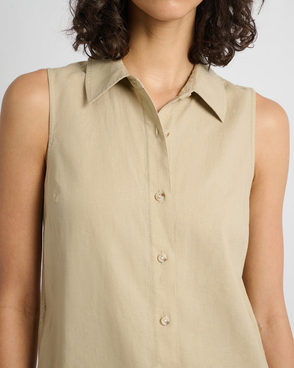 Onia Air Linen Sleeveless Shirtdress Jute