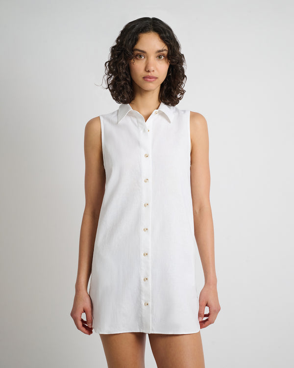 Onia Air Linen Sleeveless Shirtdress White