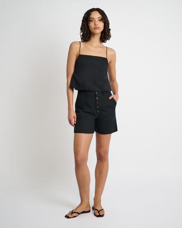 Onia Air Linen Square Neck Tank Top Black