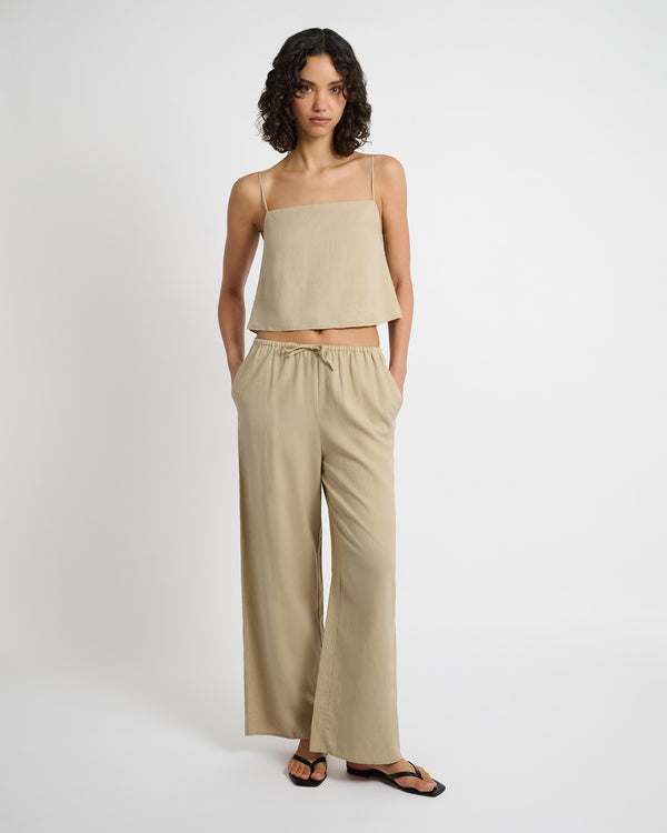 Onia Air Linen Square Neck Tank Top Jute