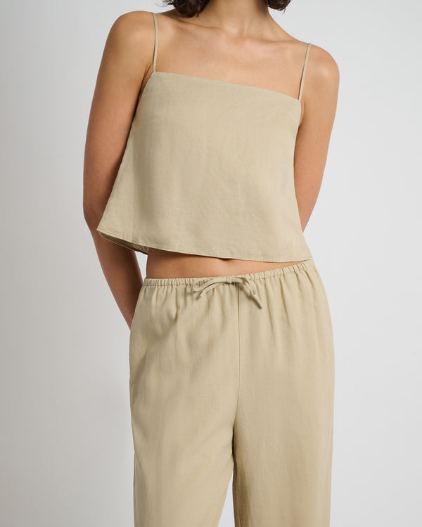 onia Air Linen Square Neck Tank Top Jute