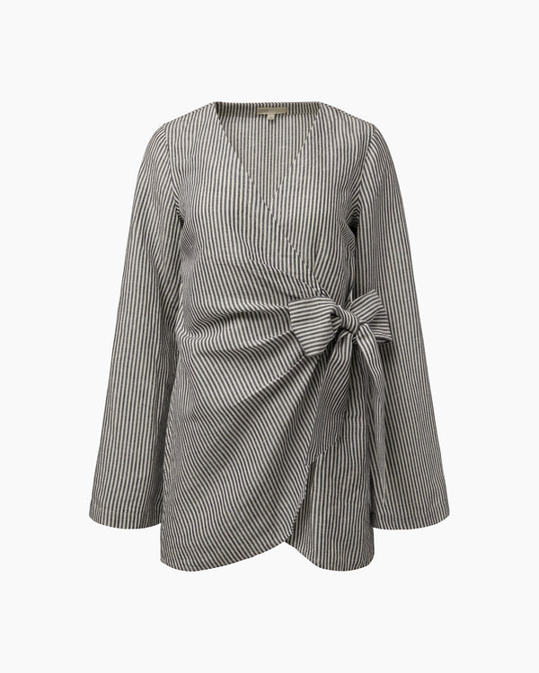 Onia Air Linen Wrap Dress Deep Navy/White