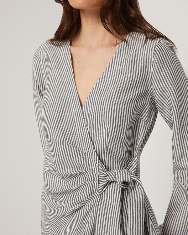 Onia Air Linen Wrap Dress Deep Navy/White