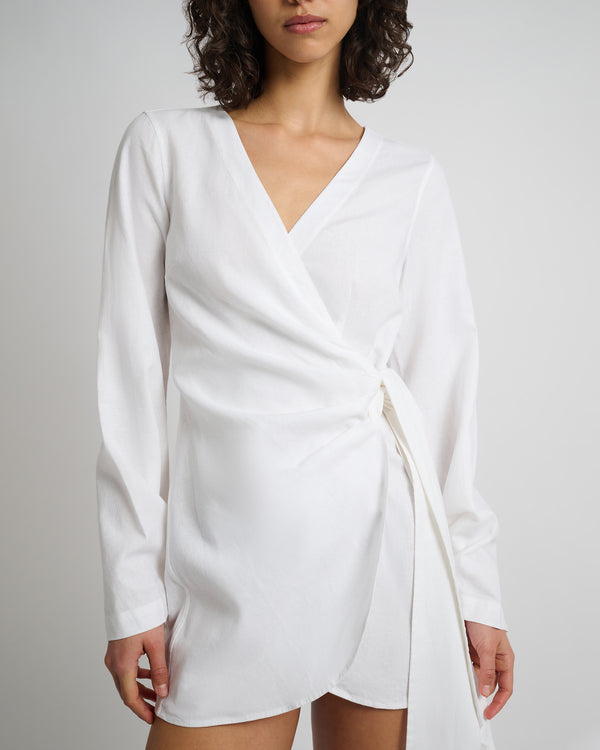 Onia Air Linen Wrap Dress White