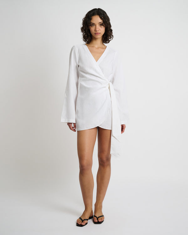 onia Air Linen Wrap Dress White