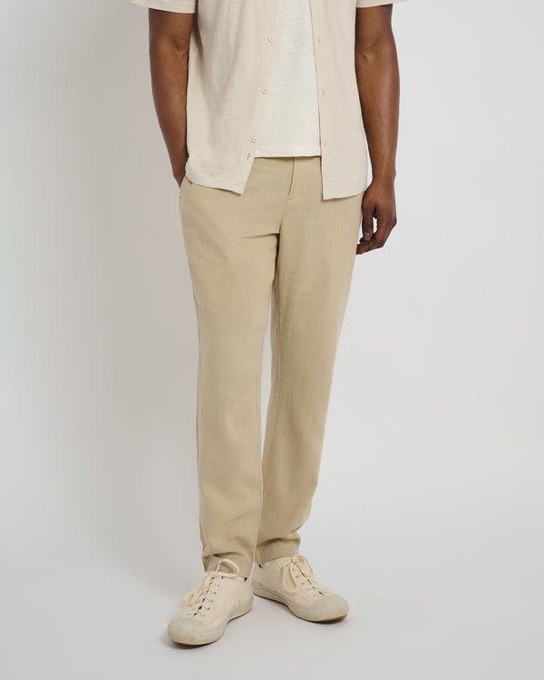 Onia Button Front Elastic Linen Pant Sand