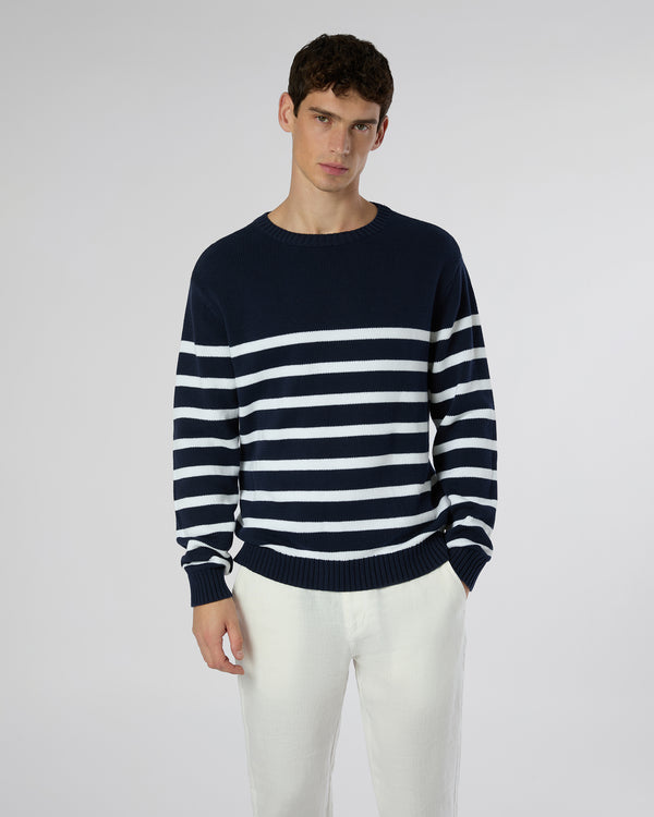 Onia Cotton Boatneck Sweater Deep Navy/White