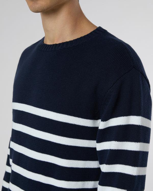 Onia Cotton Boatneck Sweater Deep Navy/White
