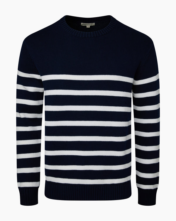onia Cotton Boatneck Sweater Deep Navy/White