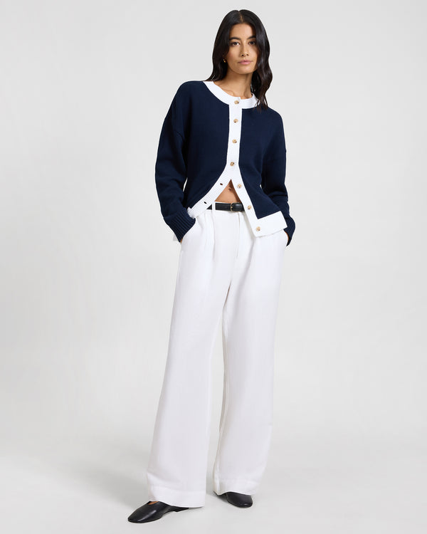Onia Cotton Fitted Cardigan Noir Navy/White