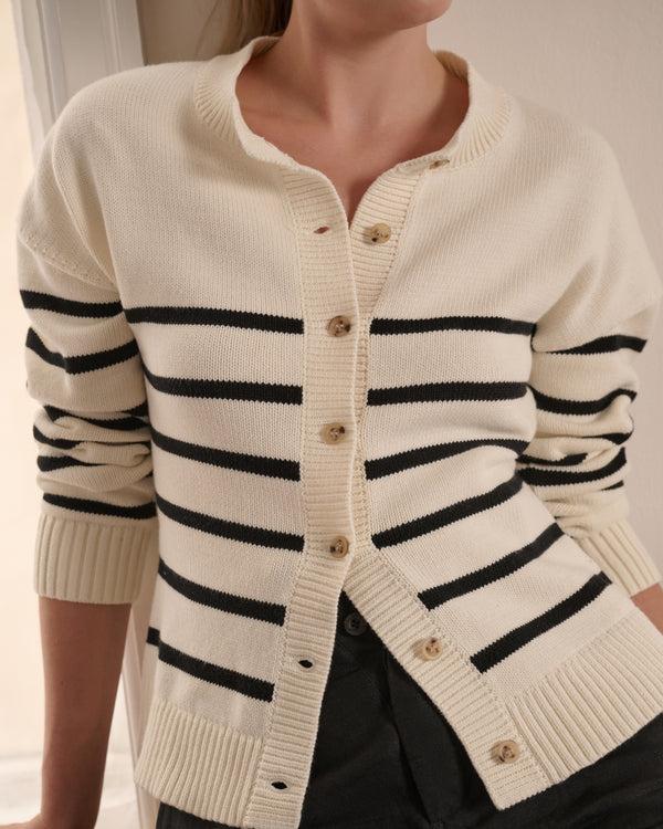 Onia Cotton Fitted Cardigan Off White/Black
