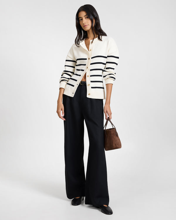 Onia Cotton Fitted Cardigan Off White/Black
