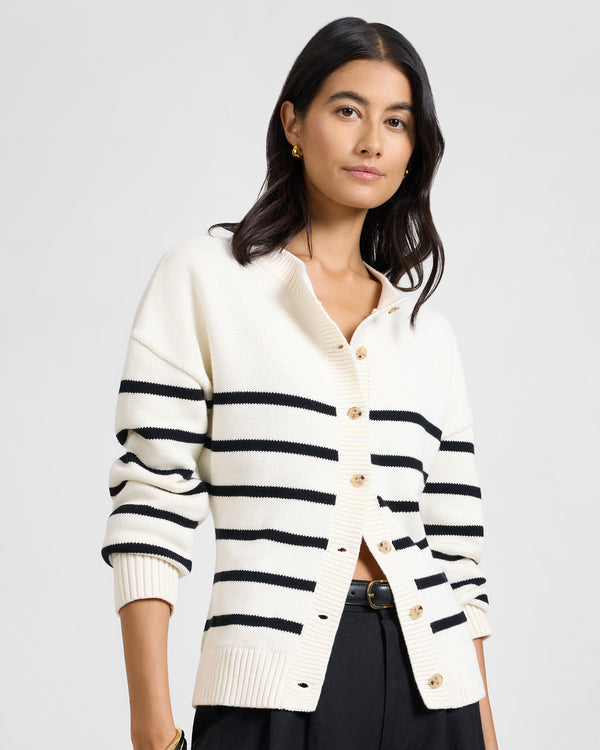 onia Cotton Fitted Cardigan Off White/Black