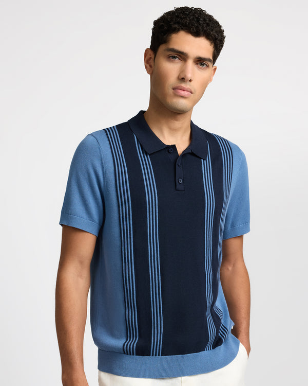 Onia Cotton Knit Short Sleeve Polo Indigo/Navy
