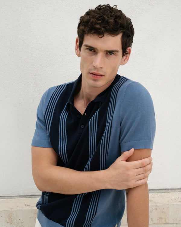 Onia Cotton Knit Short Sleeve Polo Indigo/Navy