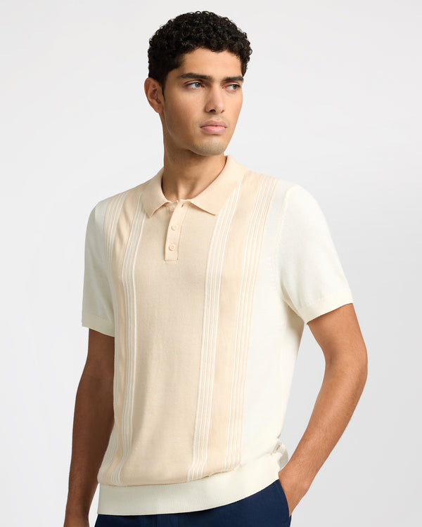 Onia Cotton Knit Short Sleeve Polo Natural/Egret