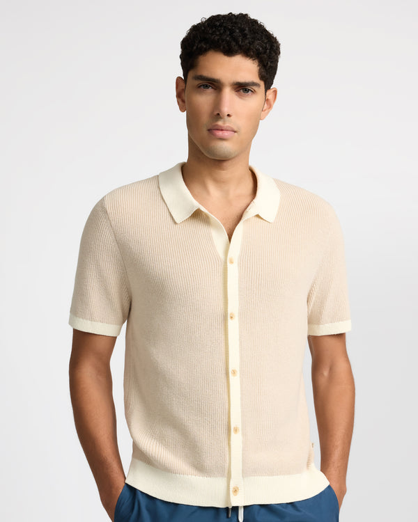 Onia Cotton Linen Button Up Sweater Stone/Egret