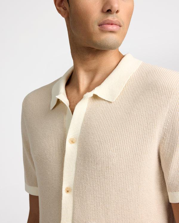 Onia Cotton Linen Button Up Sweater Stone/Egret
