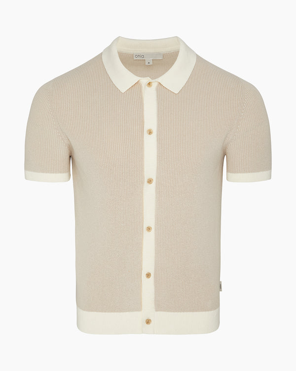 onia Cotton Linen Button Up Sweater Stone/Egret