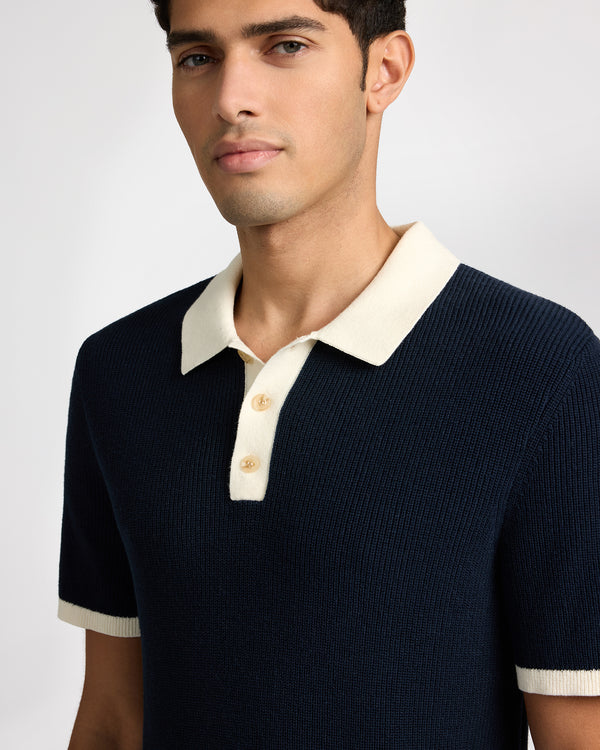 Onia Cotton Linen Knit Polo Midnight/Egret