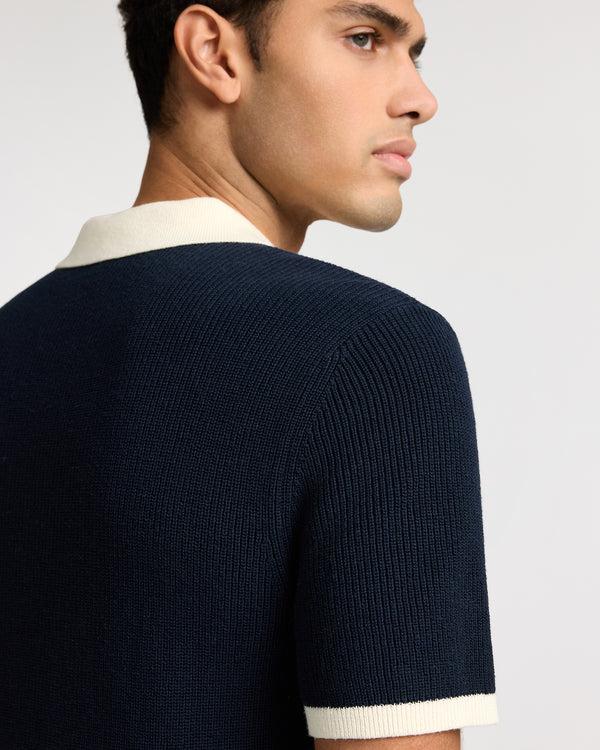 Onia Cotton Linen Knit Polo Midnight/Egret