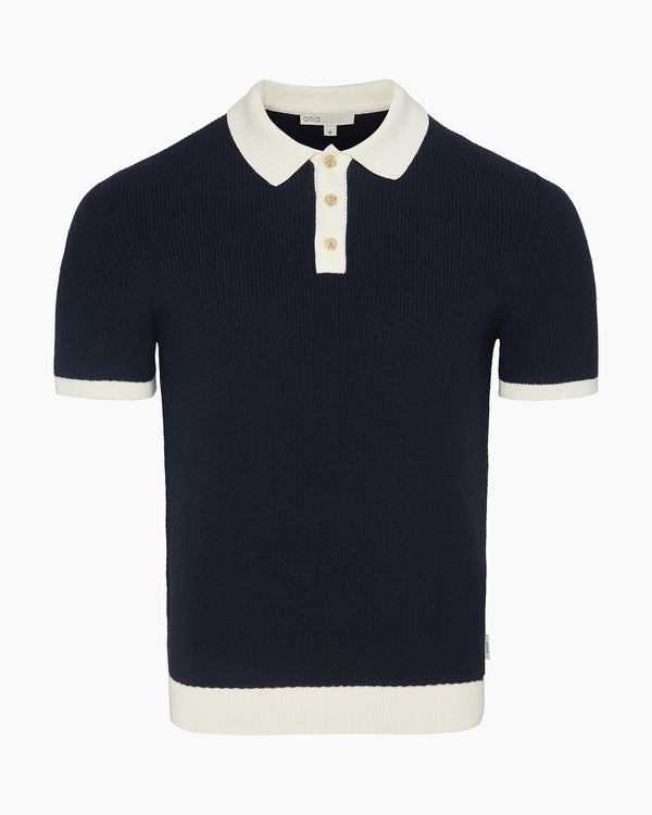onia Cotton Linen Knit Polo Midnight/Egret
