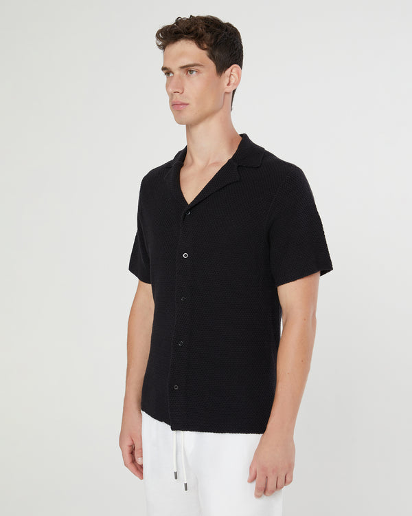 Onia Cotton Textured Camp Shirt Black