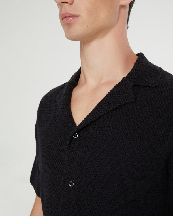 Onia Cotton Textured Camp Shirt Black