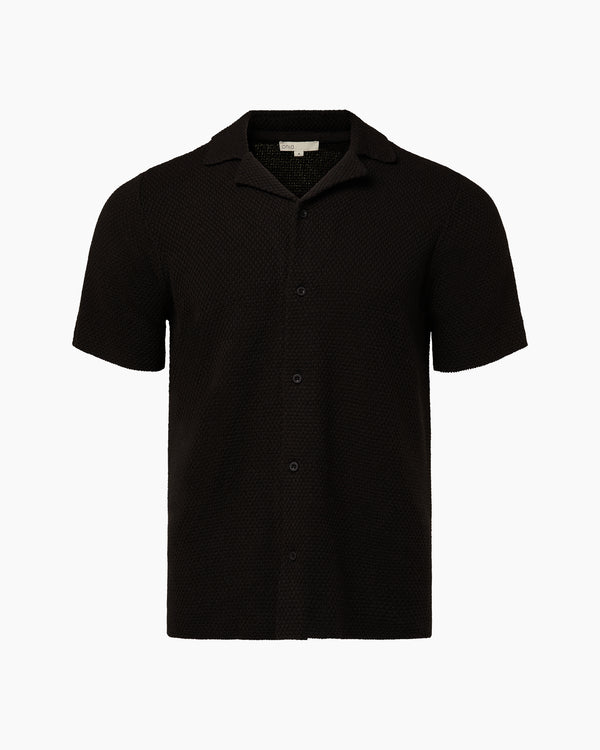 onia Cotton Textured Camp Shirt Black