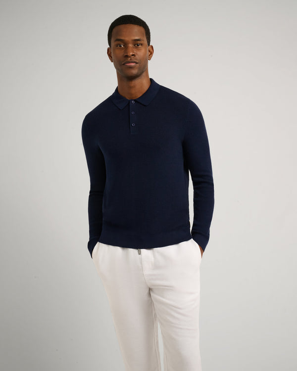 Onia Cotton Textured Knit Long Sleeve Polo
