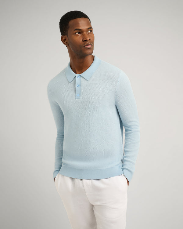 Onia Cotton Textured Knit Long Sleeve Polo