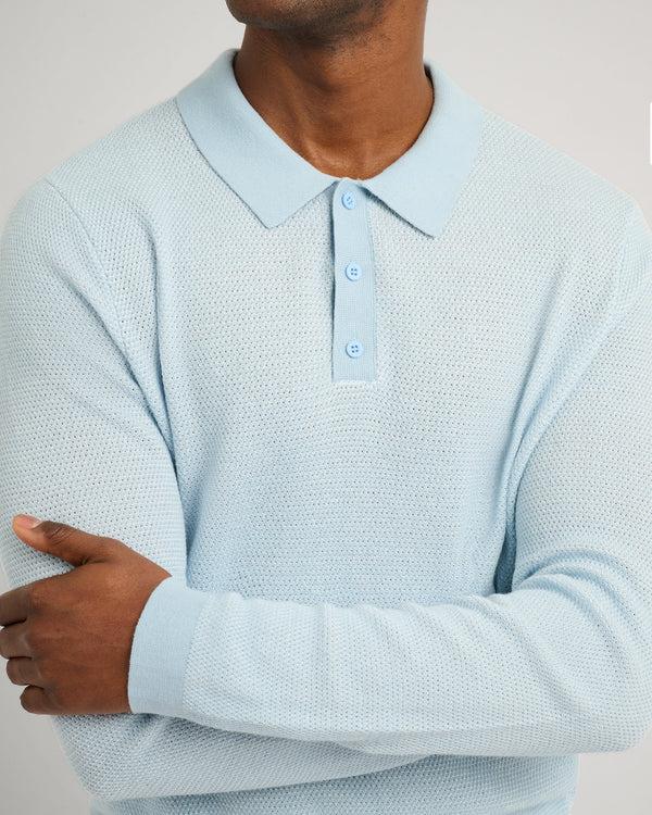 Onia Cotton Textured Knit Long Sleeve Polo